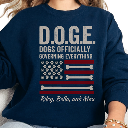 Personalized Dog Lover Crewneck, Funny Patriotic D.O.G.E. Sweatshirt