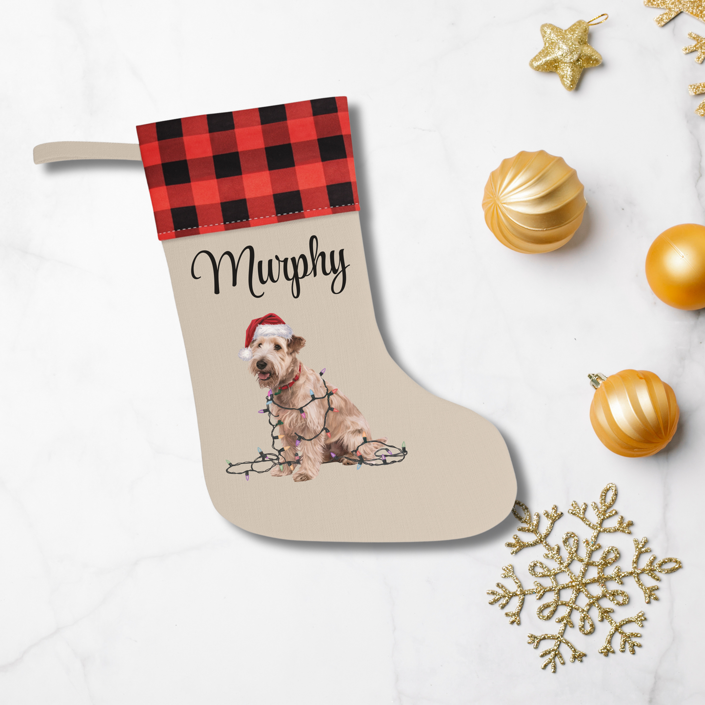Personalized Soft Coated Wheaten Terrier Christmas Stocking, Holiday Decor Gift for Pet Lovers