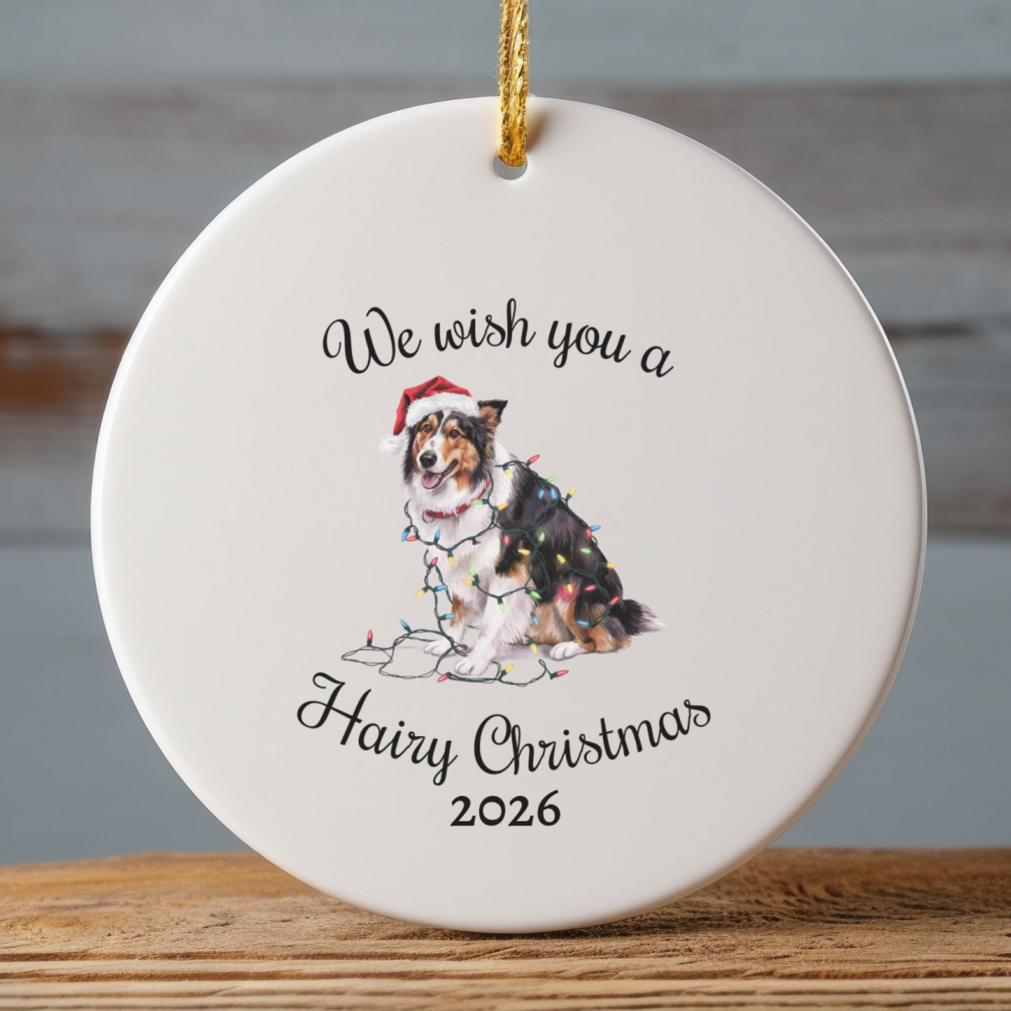 Christmas Collie Ornament, Christmas Lights Dog Keepsake