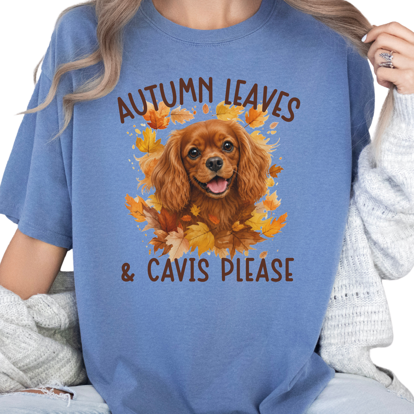 Ruby Cavalier Mom Fall Shirt, Autumn Leaves & Cavaliers Please