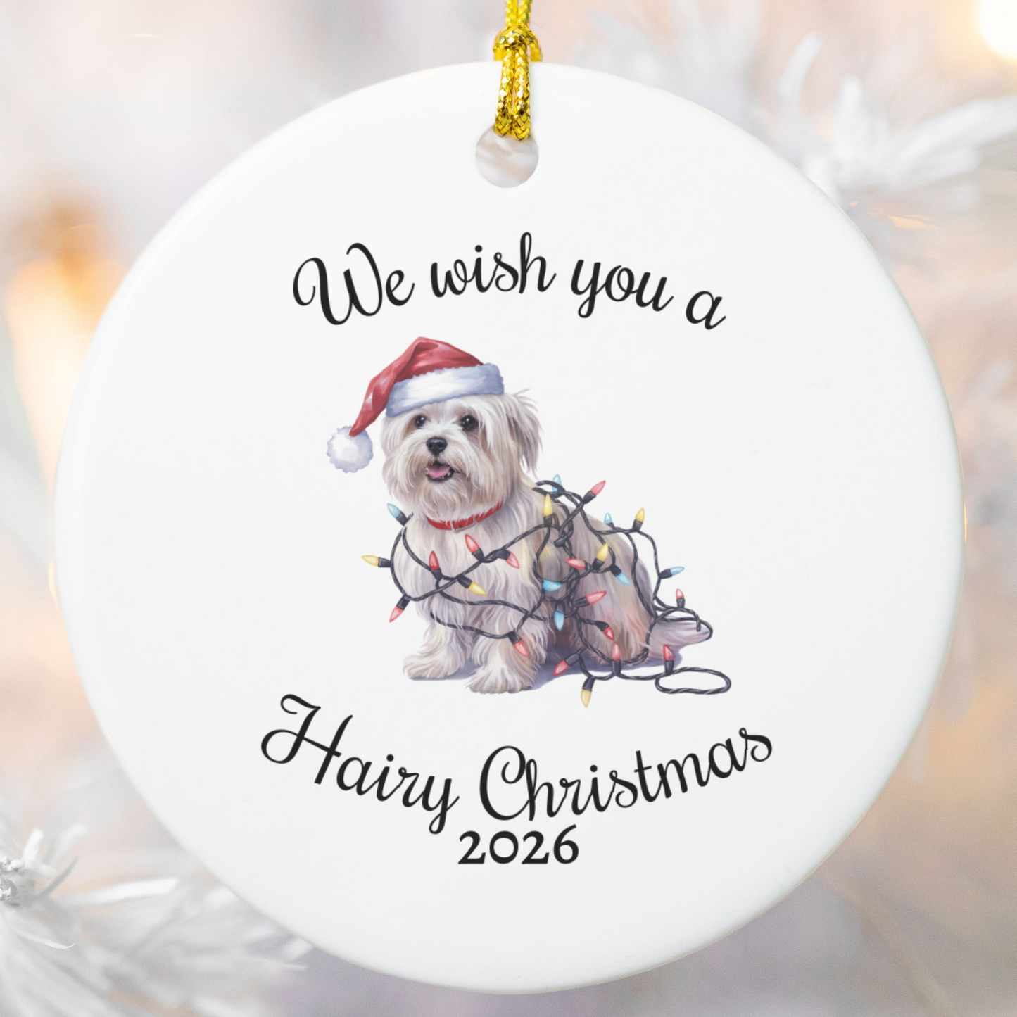 Christmas Maltese Ornament, Christmas Lights Dog Keepsake