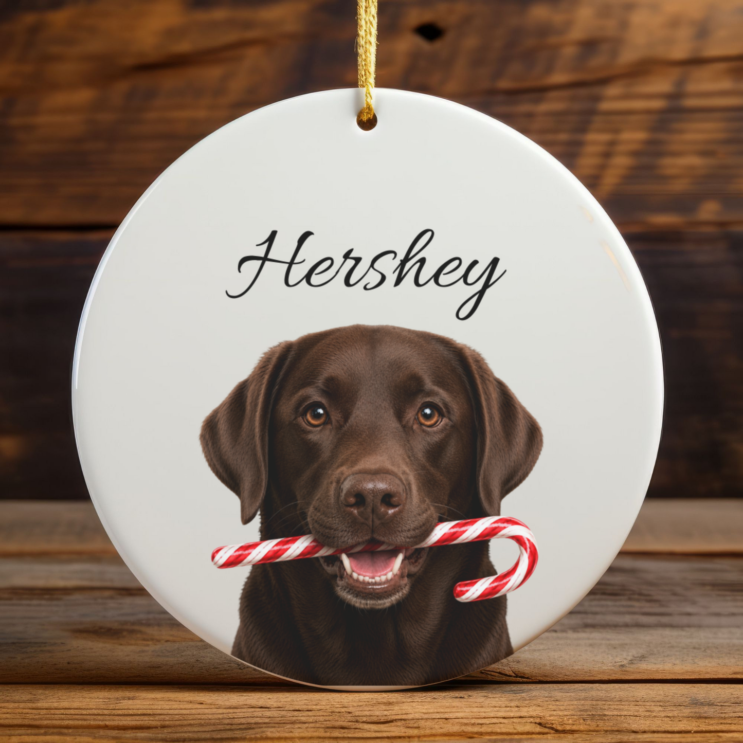 Personalized Chocolate Lab Candy Cane Ornament
