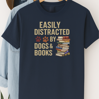 Load image into Gallery viewer, Easily Distracted by Dogs and Books Shirt Dog Lover Bookworm Tee Funny Dog Mom Gift Pet and Book Lover T-Shirt
