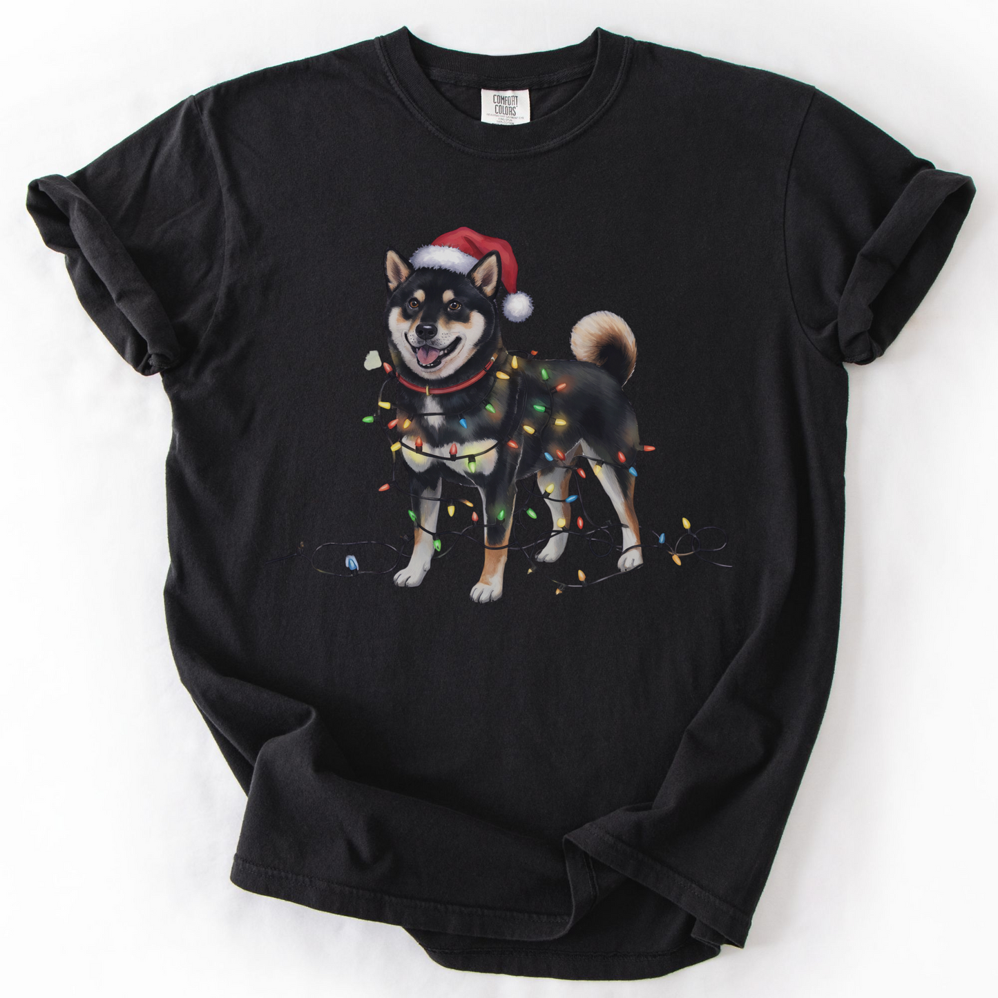 Black Shiba Inu Christmas Lights Shirt, Festive Holiday Tee for Shiba Lovers