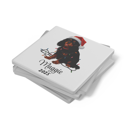 Personalized Black & Tan Cavalier King Charles Spaniel Christmas Coaster Set