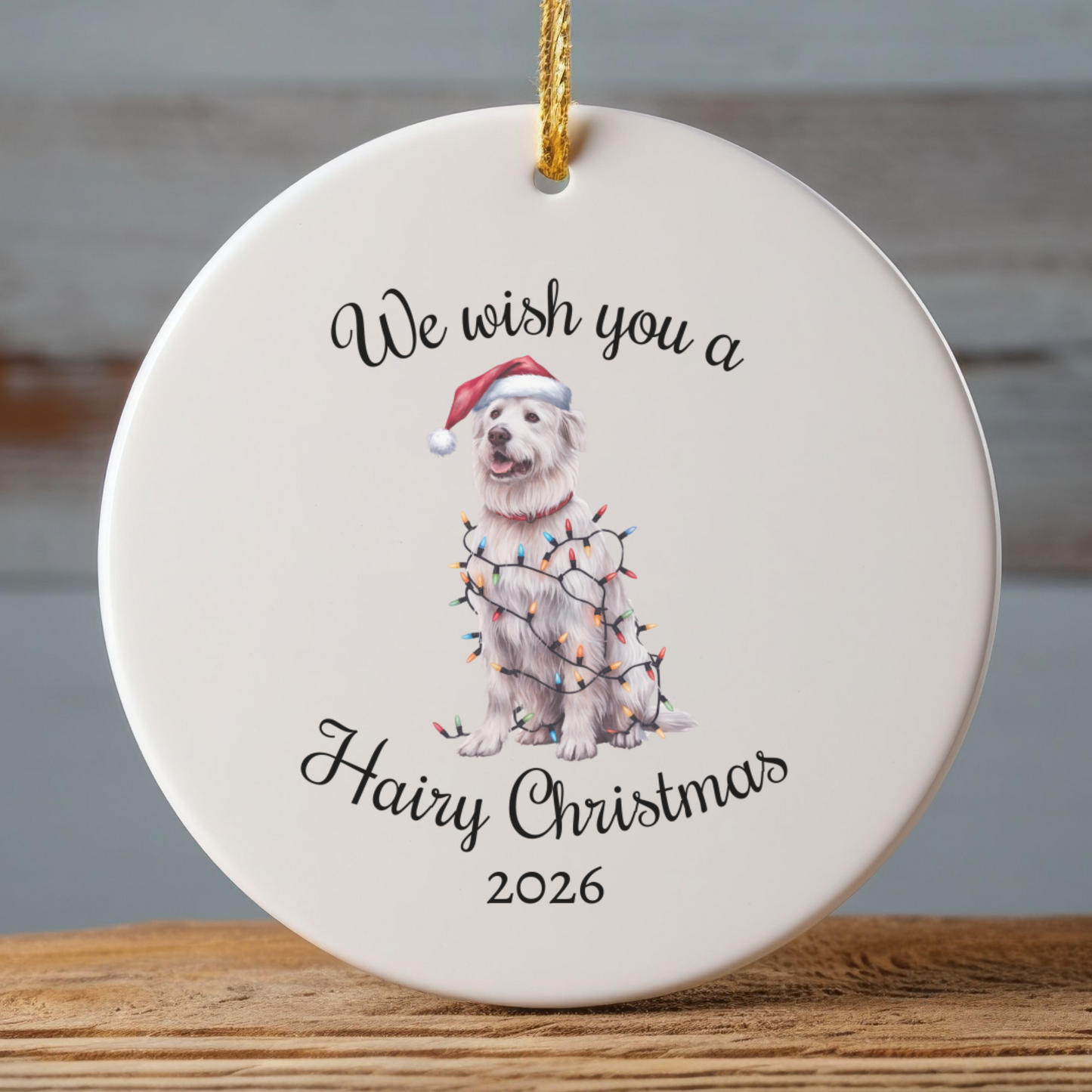 Christmas Kuvasz Ornament, Christmas Lights Dog Keepsake