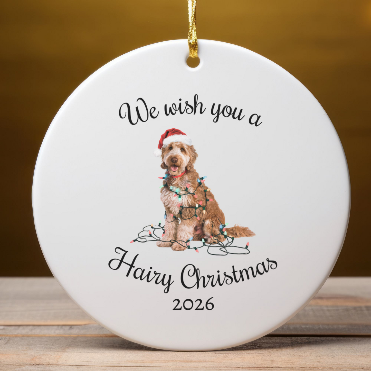 Christmas Goldendoodle Ornament, Christmas Lights Dog Keepsake