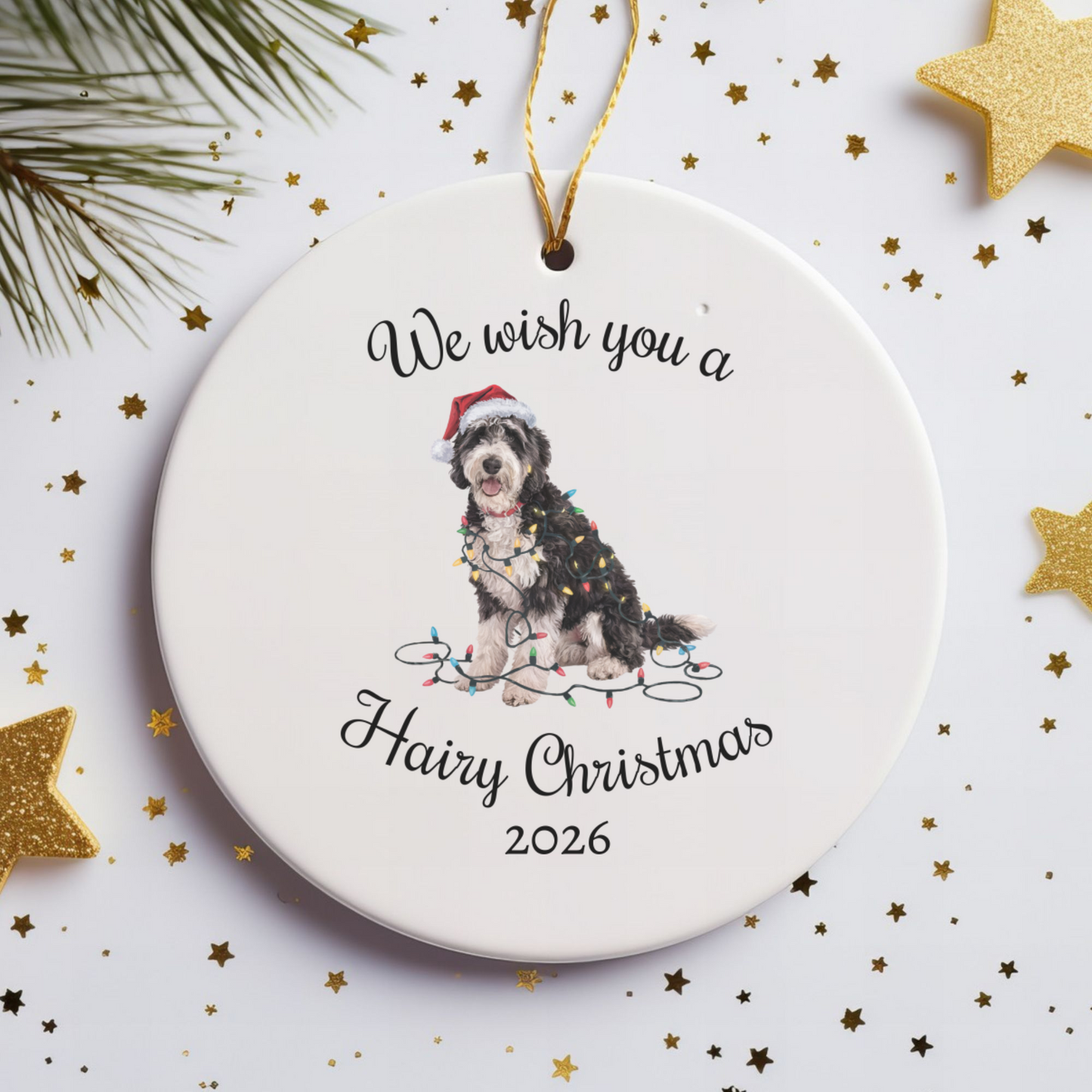 Christmas Labradoodle Ornament, Christmas Lights Dog Keepsake
