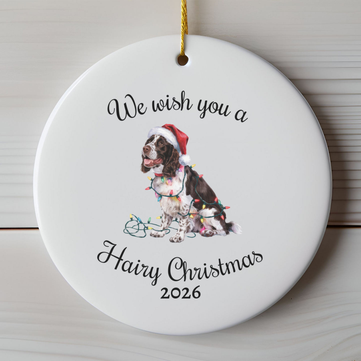 Christmas Brown Springer Spaniel Ornament, Christmas Lights Dog Keepsake