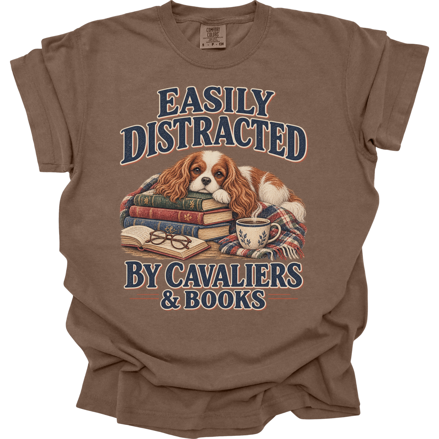 Blenheim Cavalier Shirt, Easily Distracted by Cavaliers and Books, Cavalier Mom Book Lover Tee
