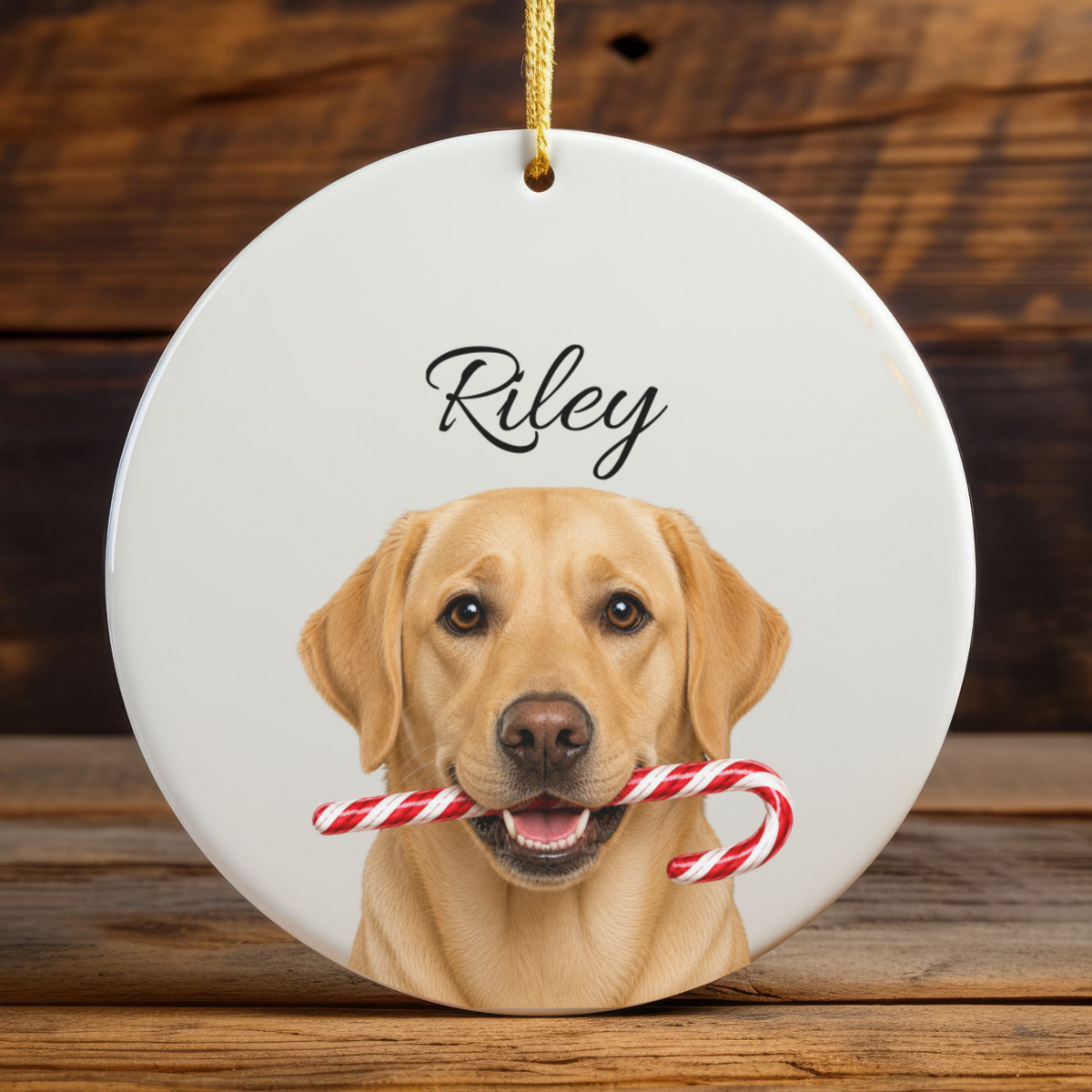 Personalized Yellow Lab Candy Cane Ornament