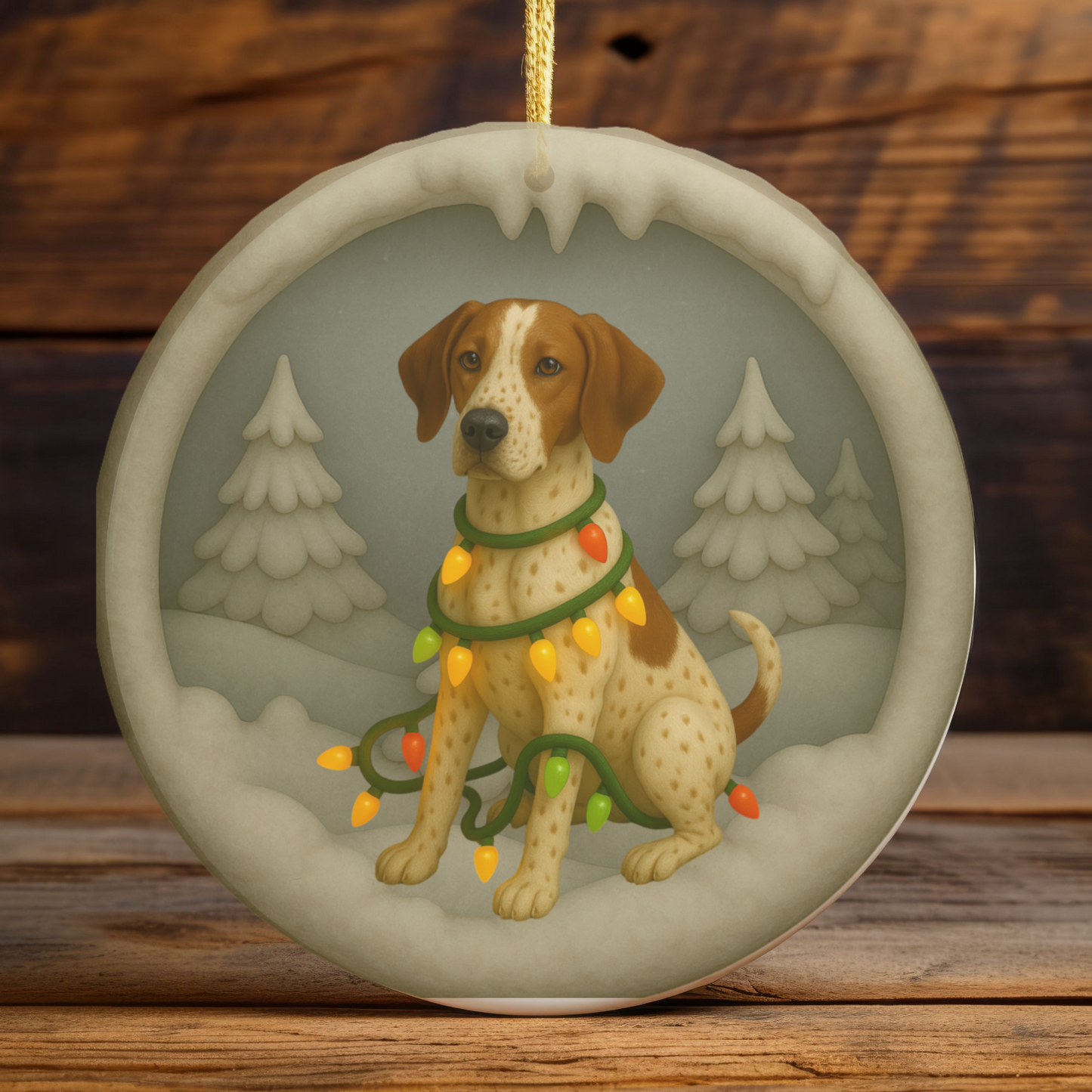 Personalized English Pointer Christmas Ornament, 3D Clay-Style Dog Keepsake with Lights