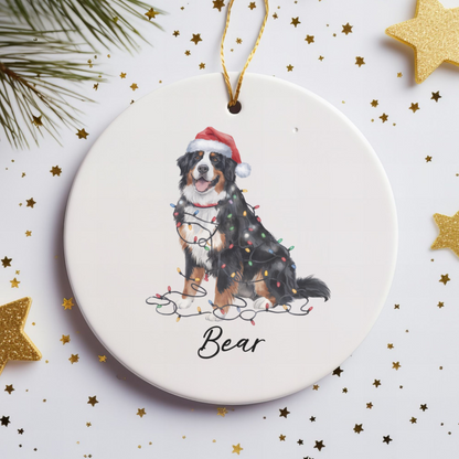 Personalized Ceramic Bernese Mountain Dog Christmas Ornament, Pet Holiday Tree Decor