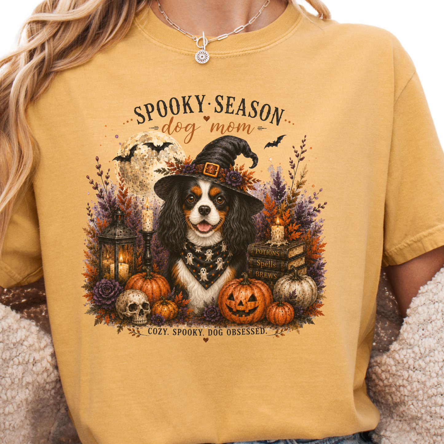 Tricolor Cavalier Spooky Season Dog Mom Halloween Shirt