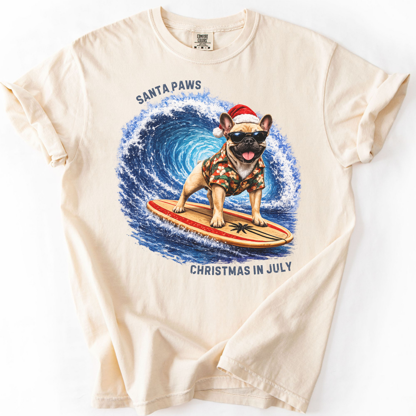 Christmas in July Gift for French Bulldog Lovers, Santa Paws Beach Shirt