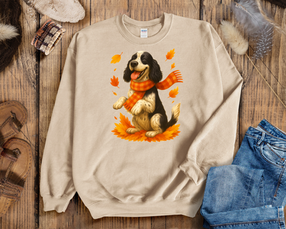 Springer Spaniel Fall Sweatshirt, Cozy Autumn Dog Shirt, Black Dog Lover Gift, Cute Dog Autumn Apparel, Seasonal Puppy Outfit