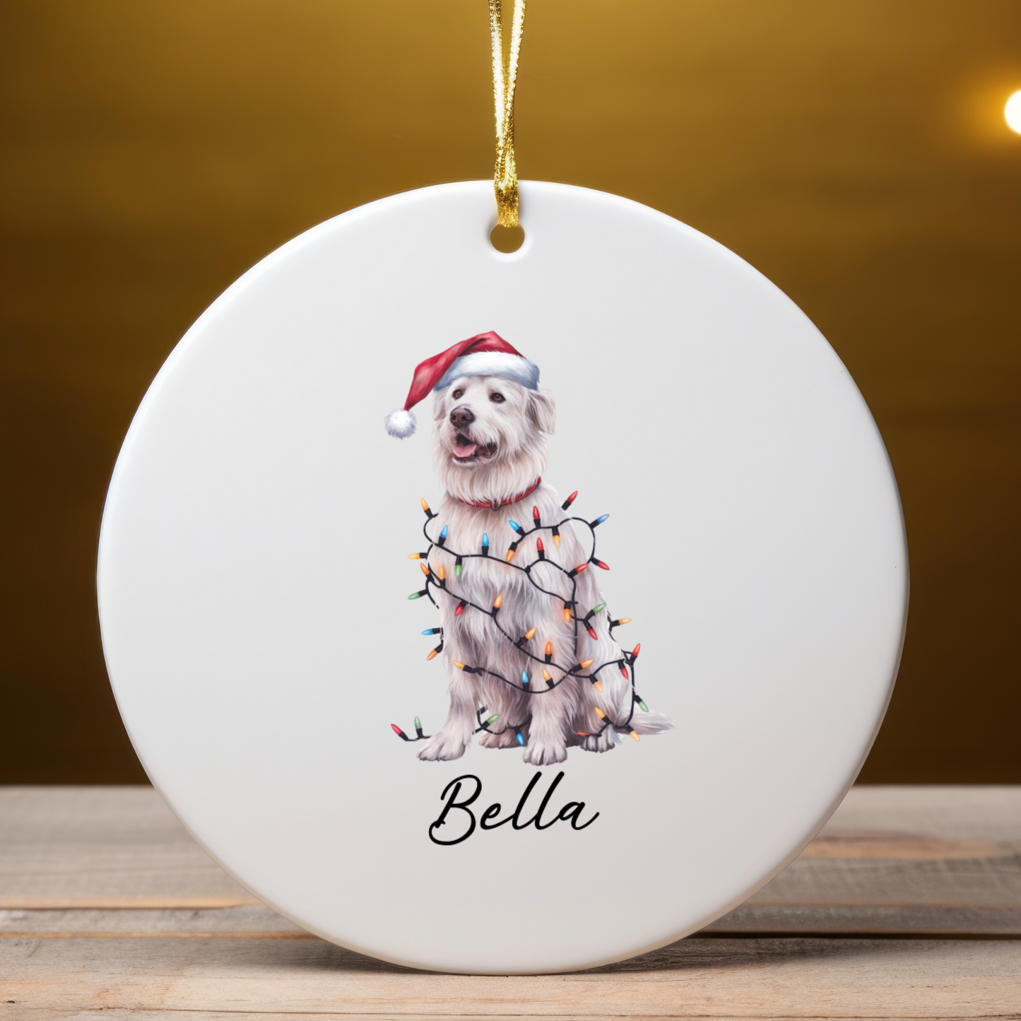 Personalized Kuvasz Dog Ornament: Ceramic Pet Christmas Keepsake with Lights