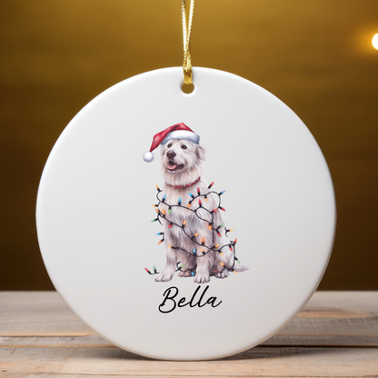 Personalized Kuvasz Dog Ornament: Ceramic Pet Christmas Keepsake with Lights