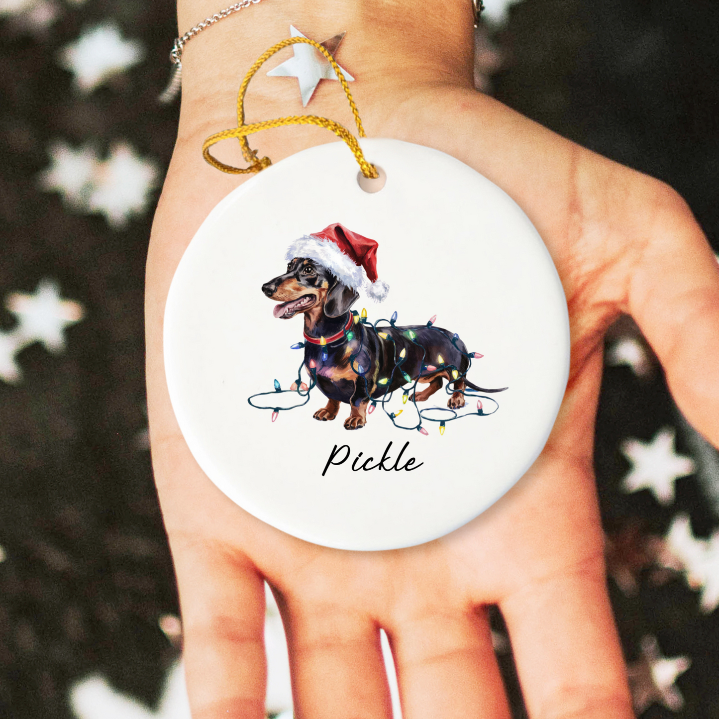 Personalized Black & Tan Dachshund Ornament, Dog Christmas Ornament, Custom Pet Name Holiday Decor Gift