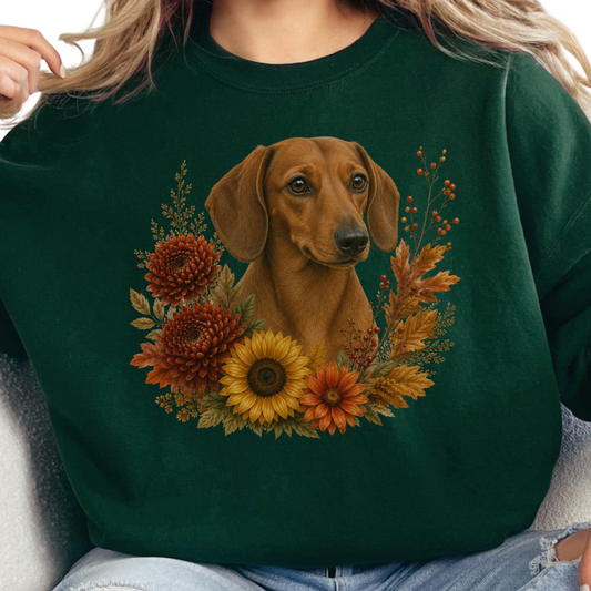 Red Dachshund Autumn Floral Sweatshirt