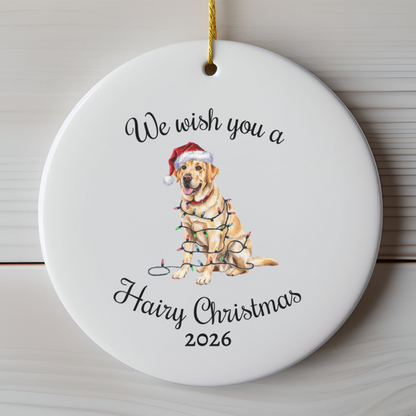 Christmas Yellow Labrador Ornament, Christmas Lights Dog Keepsake