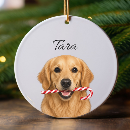 Personalized Golden Retriever Candy Cane Ornament