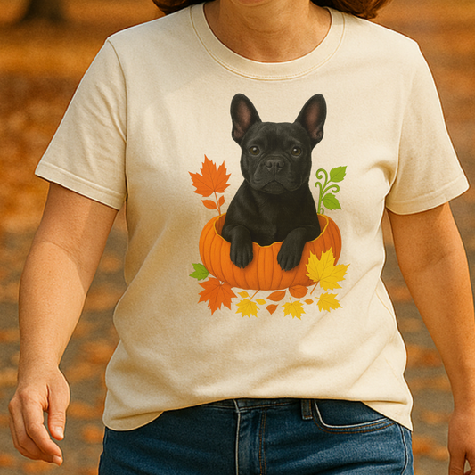 French Bulldog in Pumpkin Fall Shirt, Cute Autumn Frenchie Tee for Dog Moms