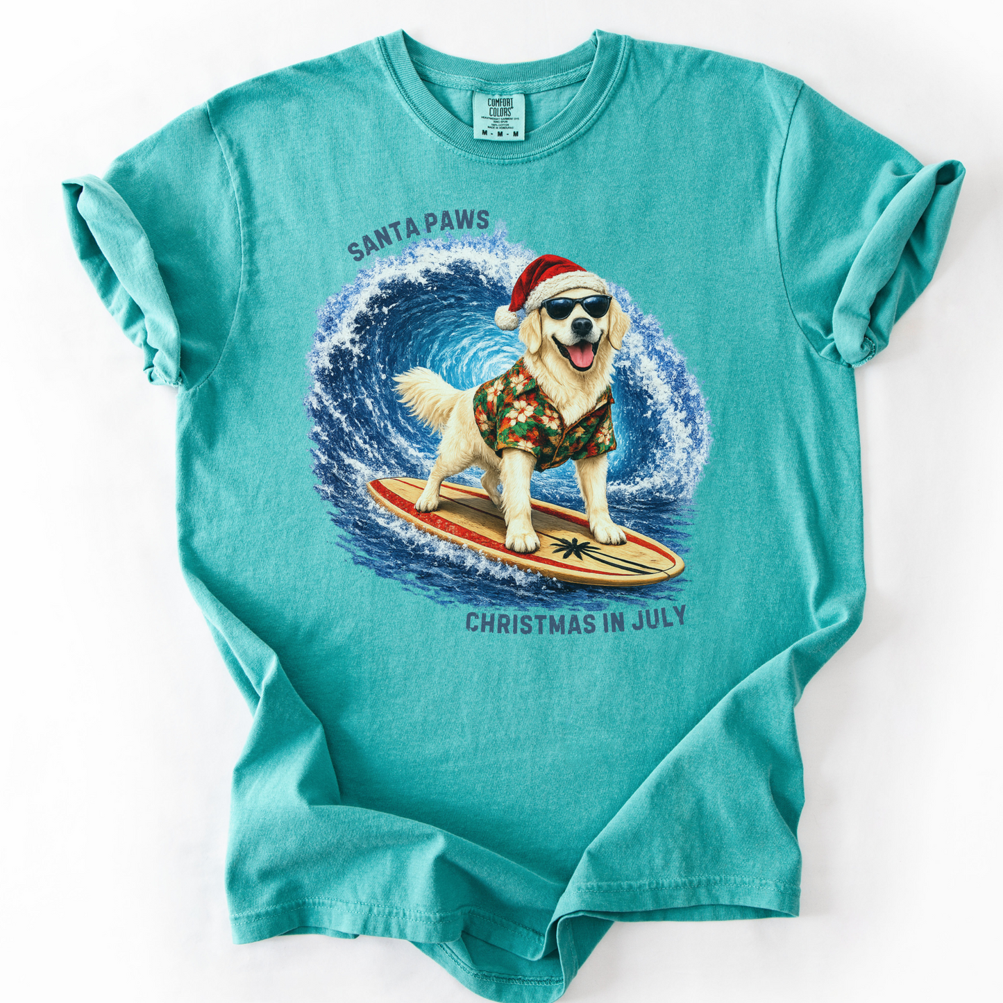 Christmas in July Gift for English Cream Golden Retriever Lovers, Santa Paws Beach Shirt