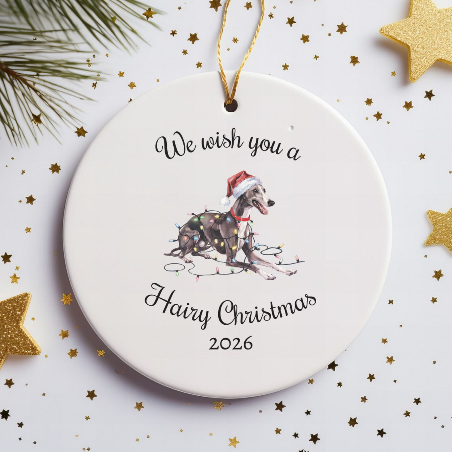 Christmas Greyhound Ornament, Christmas Lights Dog Keepsake
