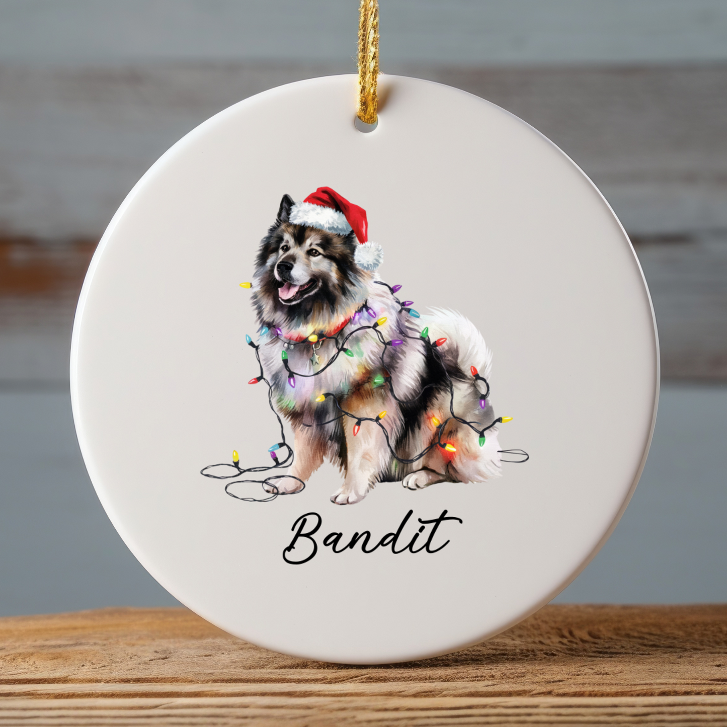 Personalized Keeshond Dog Ornament, Ceramic Christmas Tree Decor, Holiday Pet Keepsake