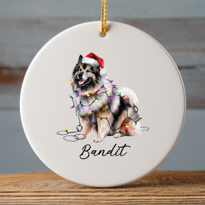 Personalized Keeshond Dog Ornament, Ceramic Christmas Tree Decor, Holiday Pet Keepsake