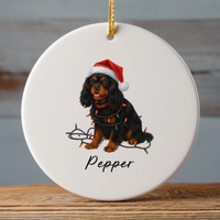 Load image into Gallery viewer, Personalized Black and Tan Cavalier King Charles Spaniel Ornament, Custom Dog Christmas Ornament, Cavalier Lover Gift
