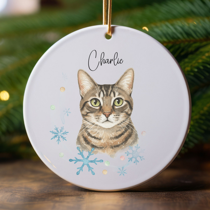 Personalized Pet Photo Ornament, Custom Dog Cat Christmas Ornament with Name, Watercolor Gift