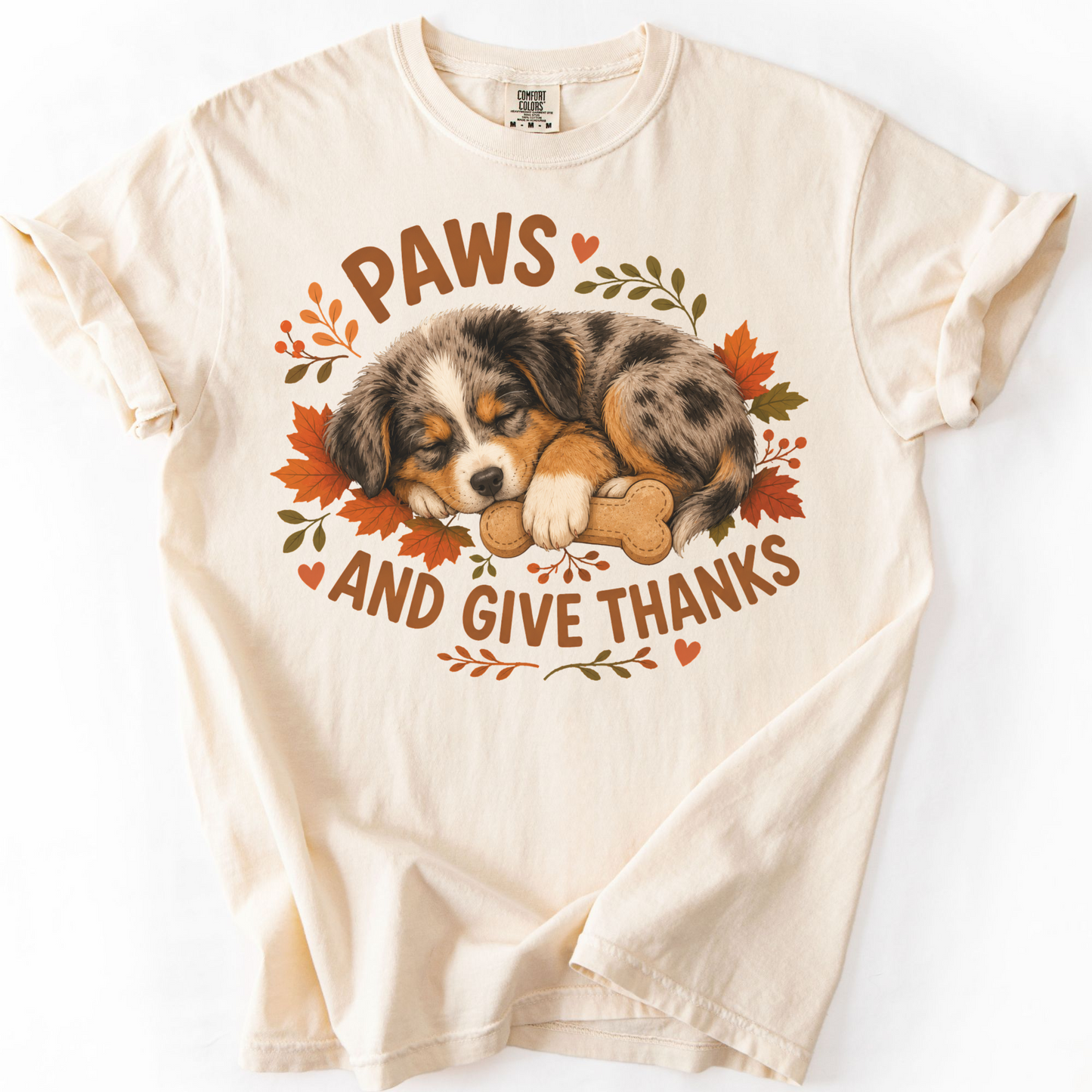 Australian Shepherd Fall Tee, Paws and Give Thanks Shirt, Thanksgiving Dog Lover Gift