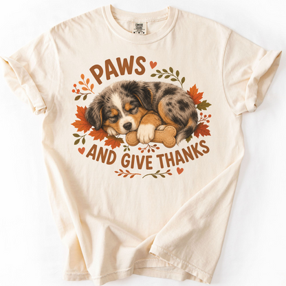 Australian Shepherd Fall Tee, Paws and Give Thanks Shirt, Thanksgiving Dog Lover Gift