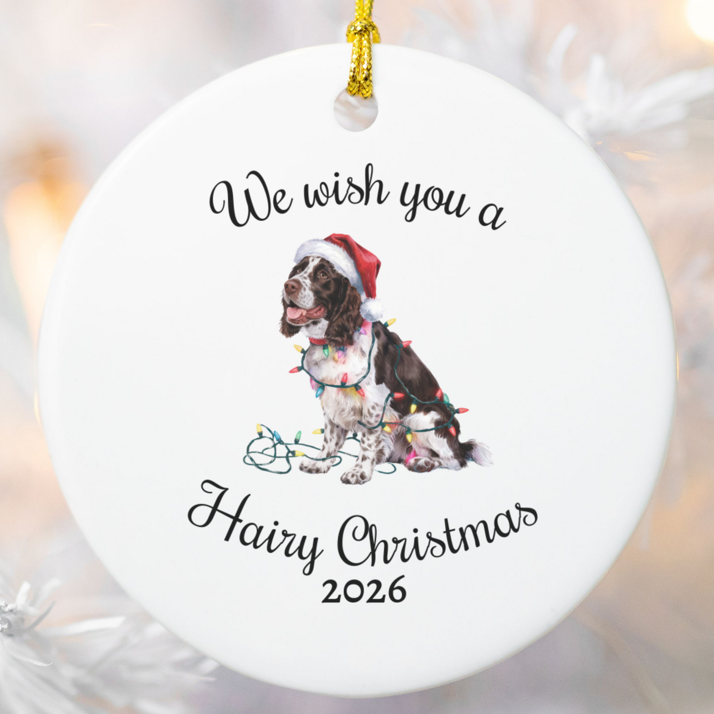 Christmas Brown Springer Spaniel Ornament, Christmas Lights Dog Keepsake