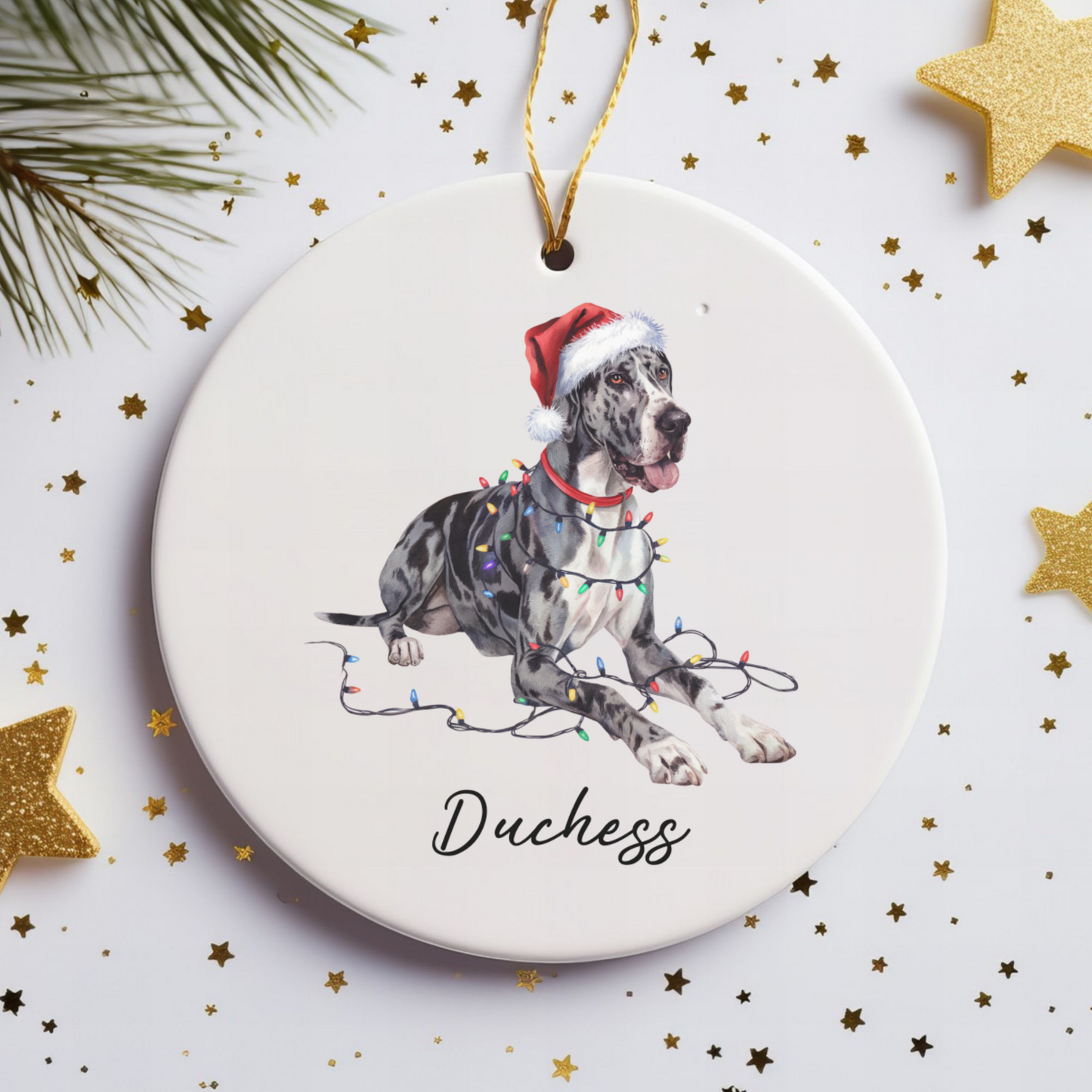 Personalized Merle Great Dane Christmas Ornament, Festive Dog Keepsake