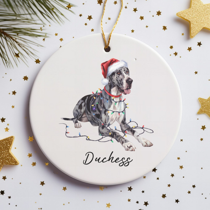Personalized Merle Great Dane Christmas Ornament, Festive Dog Keepsake