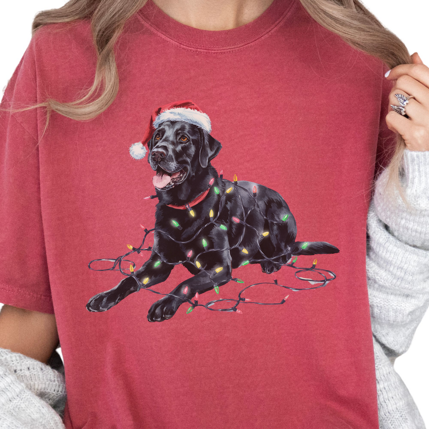 Christmas Black Labrador Shirt, Christmas Lights Dog Tee, Christmas Dog Tee, Lab Mom Tshirt, Gift for Dog Lover, Black Lab