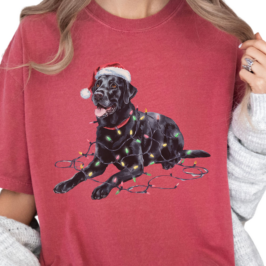 Christmas Black Labrador Shirt, Christmas Lights Dog Tee, Christmas Dog Tee, Lab Mom Tshirt, Gift for Dog Lover, Black Lab