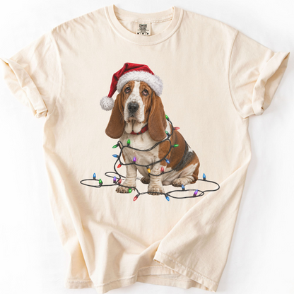 Basset Hound Christmas Lights Shirt, Festive Holiday Tee for Dog Moms & Dads