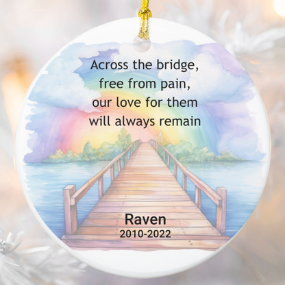 Pet Memorial Two-Sided Ornament, Rainbow Bridge Keepsake, Dog Cat Loss Sympathy Gift