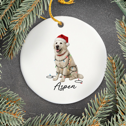 Personalized English Cream Golden Retriever Christmas Lights Ornament
