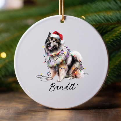 Personalized Keeshond Dog Ornament, Ceramic Christmas Tree Decor, Holiday Pet Keepsake