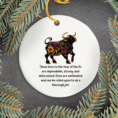 Chinese Zodiac Ox Ornament, Year of the Ox Horoscope Gift for Lunar New Year