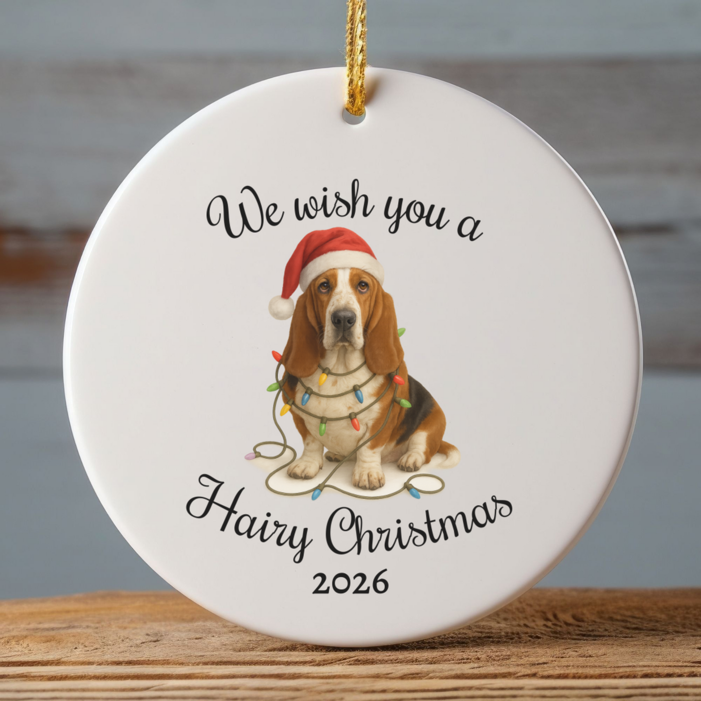 Christmas Basset Hound Ornament, Christmas Keepsake, Dog Lover Gift, Custom Date Dog Ornament, Funny Basset Decor, Pet Christmas Decoration