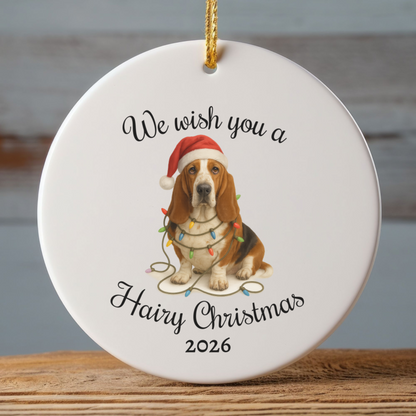 Christmas Basset Hound Ornament, Christmas Keepsake, Dog Lover Gift, Custom Date Dog Ornament, Funny Basset Decor, Pet Christmas Decoration