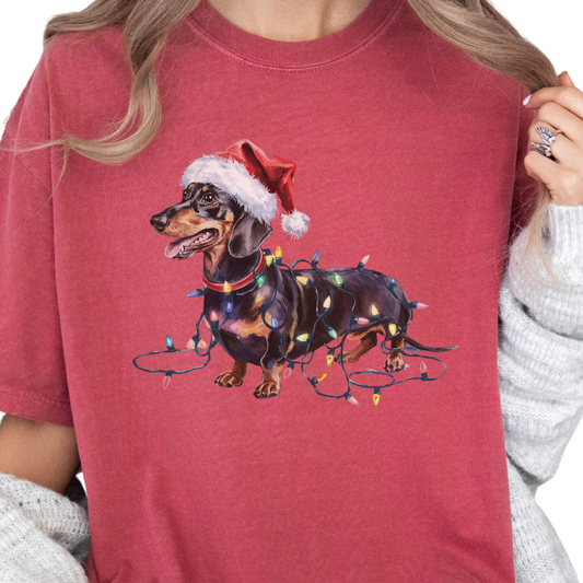 Christmas Dachshund Shirt, Christmas Lights Dog Tee, Christmas Dog Tee, Dachshund Mom Tshirt, Gift for Dog Lover, Dachshund