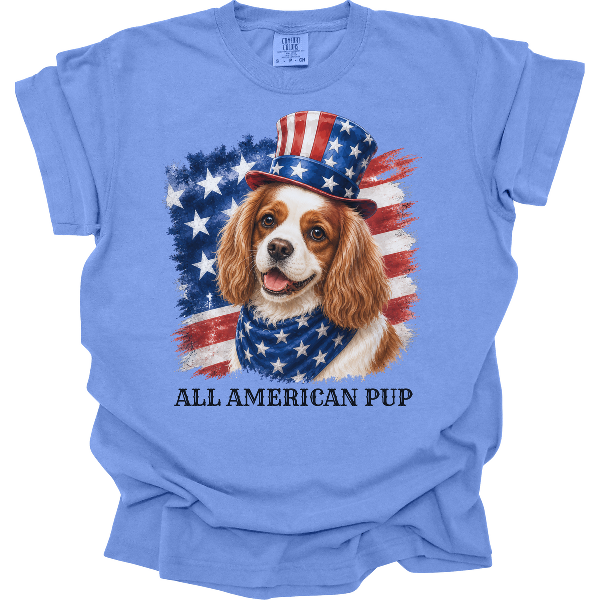 Patriotic Blenheim Cavalier Tee, All American Pup Shirt, Fourth of July Dog Shirt