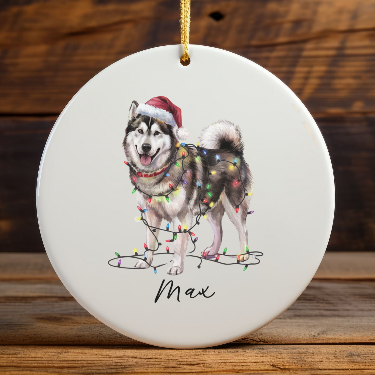 Personalized Alaskan Malamute Christmas Ornament, Dog Name Decor, Ceramic Pet Gift